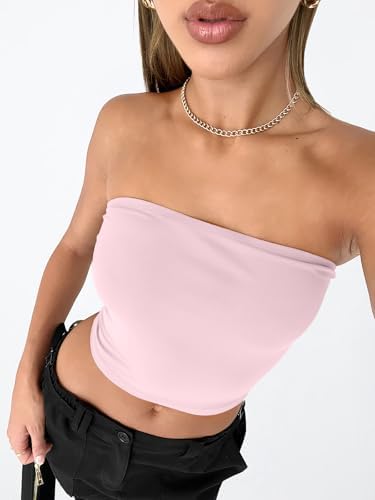 Trendy Queen Womens Tube Tops Strapless Crop Tops Basic Backless Sleeveless Bandeau Going Out Cute 2025 Summer Outfits