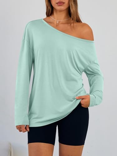 Trendy Queen Womens Off The Shoulder Tops Oversized Tshirts Long Sleeve 2025 Casual Basic Tees
