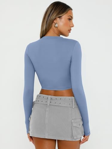 Trendy Queen Womens Long Sleeve Crop Tops Basic Slim Fitted Shirts Fashion 2025 Going Out Y2k Tops Teen Girl Clothes