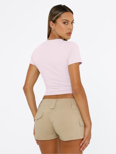 Trendy Queen Womens Short Sleeve T Shirts Summer Crop Tops Basic Slim Fit Gym Workout Y2k Clothes