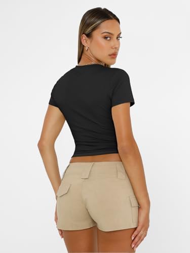 Trendy Queen Womens Short Sleeve T Shirts Summer Crop Tops Basic Slim Fit Gym Workout Y2k Clothes