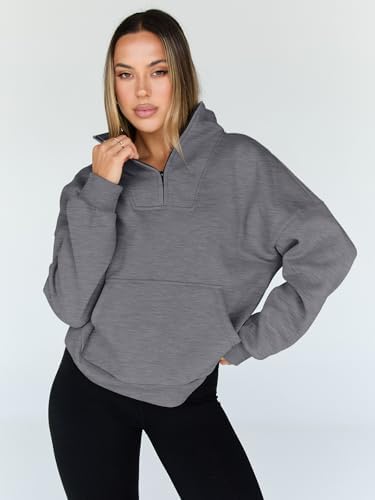 Trendy Queen Womens Sweatshirts Quarter Half Zip Pullover Oversized Hoodies Fall Fashion 2025 Winter Fleece Jackets Sweaters