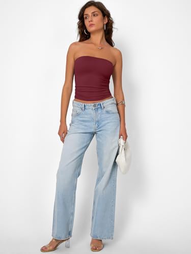 Trendy Queen Womens Strapless Tube Tops Basic Backless Sleeveless Bandeau Going Out Crop Tops Cute 2025 Summer Clothes