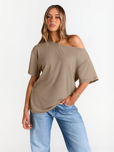 Trendy Queen Womens Off The Shoulder Tops Oversized T-Shirts Short Sleeve Tees Summer 2025 Casual Spring Fashion Clothes