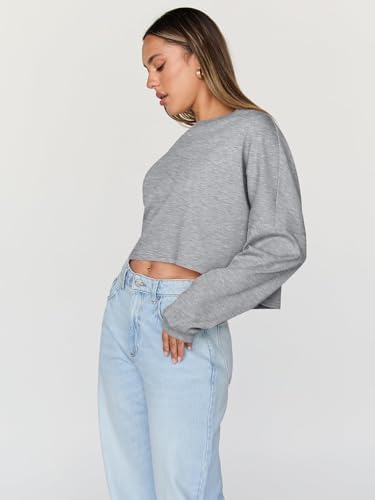 Trendy Queen Cropped Sweatshirts for Women Oversized Crewneck Sweaters Long Sleeve Tops Fall Winter Clothes 2025