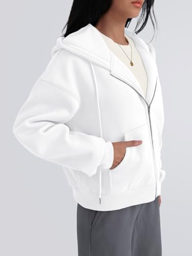 Trendy Queen Zip Up Hoodies For Women Cropped Sweatshirts Fall Fashion Outfits 2025 Y2k Fleece Teen Girls Clothes