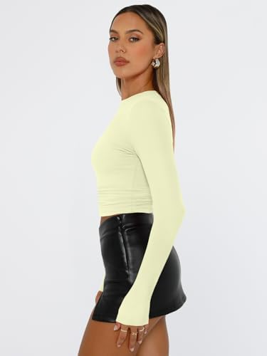 Trendy Queen Womens Long Sleeve T Shirts Fall Fashion 2025 Basic Crop Tops Going Out Outfits Y2k Clothes