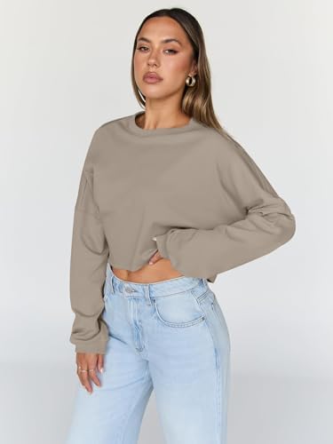 Trendy Queen Cropped Sweatshirts for Women Oversized Crewneck Sweaters Long Sleeve Tops Fall Winter Clothes 2025