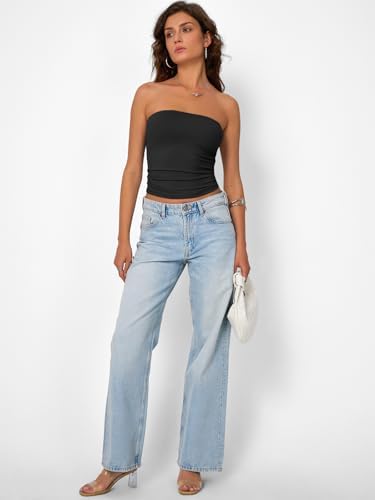 Trendy Queen Womens Strapless Tube Tops Basic Backless Sleeveless Bandeau Going Out Crop Tops Cute 2025 Summer Clothes