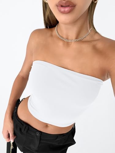 Trendy Queen Womens Tube Tops Strapless Crop Tops Basic Backless Sleeveless Bandeau Going Out Cute 2025 Summer Outfits