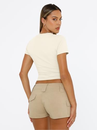 Trendy Queen Womens Short Sleeve T Shirts Summer Crop Tops Basic Slim Fit Gym Workout Y2k Clothes