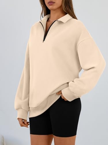 Trendy Queen Womens Oversized Sweatshirts Fall Sweaters Fashion Hoodies Half Zip Pullover Long Sleeve Shirts Clothes