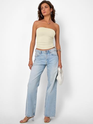 Trendy Queen Womens Strapless Tube Tops Basic Backless Sleeveless Bandeau Going Out Crop Tops Cute 2025 Summer Clothes