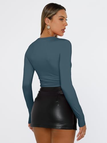 Trendy Queen Womens Long Sleeve T Shirts Fall Fashion 2025 Basic Crop Tops Going Out Outfits Y2k Clothes