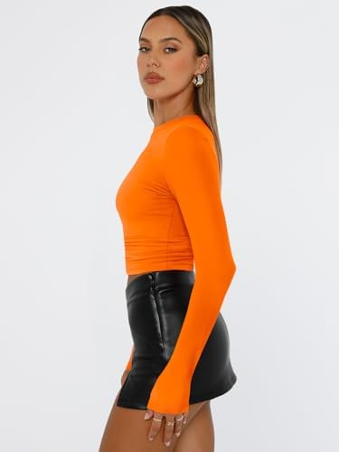 Trendy Queen Womens Long Sleeve T Shirts Fall Fashion 2025 Basic Crop Tops Going Out Outfits Y2k Clothes