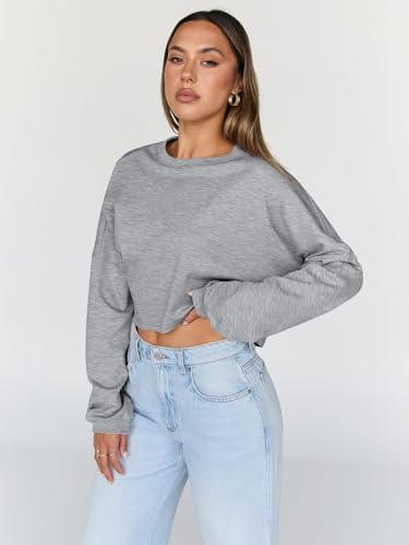 Trendy Queen Cropped Sweatshirts for Women Oversized Crewneck Sweaters Long Sleeve Tops Fall Winter Clothes 2025