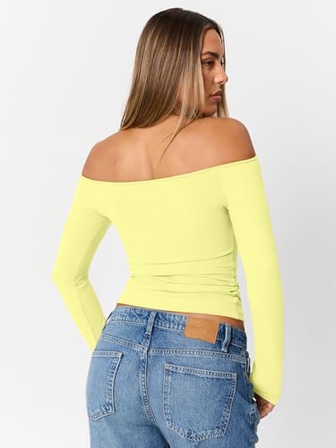 Trendy Queen Womens Long Sleeve Off The Shoulder Tops Going Out Cute Basic Y2K Fall Fashion 2025 Outfits Clothes