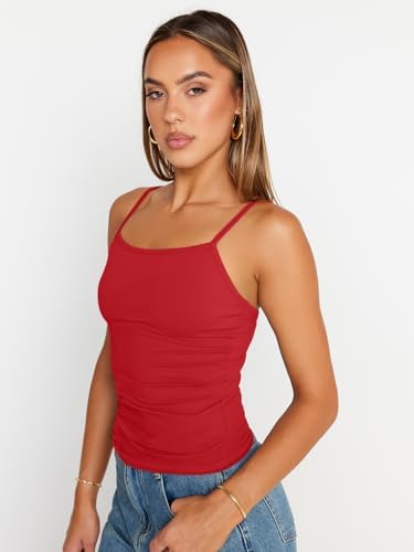 Trendy Queen Womens Adjustable Camisole Sleeveless Square Neck Spaghetti Strap Tank Tops Basic Shirt