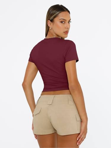 Trendy Queen Womens Short Sleeve T Shirts Summer Crop Tops Basic Slim Fit Gym Workout Y2k Clothes