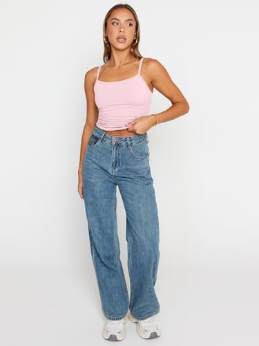 Trendy Queen Womens Adjustable Camisole Sleeveless Square Neck Spaghetti Strap Tank Tops Basic Shirt