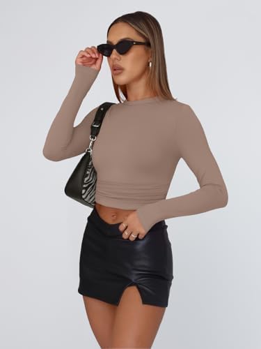Trendy Queen Womens Long Sleeve T Shirts Fall Fashion 2025 Basic Crop Tops Going Out Outfits Y2k Clothes