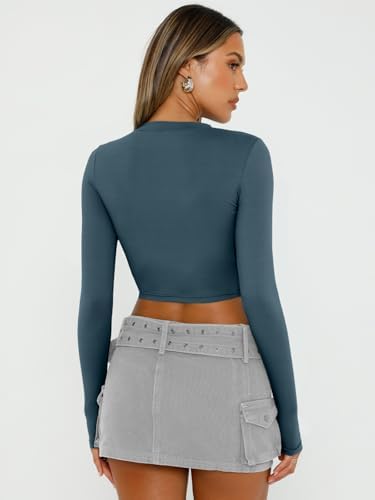 Trendy Queen Womens Long Sleeve Crop Tops Basic Slim Fitted Shirts Fashion 2025 Going Out Y2k Tops Teen Girl Clothes