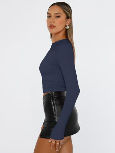 Trendy Queen Womens Long Sleeve T Shirts Fall Fashion 2025 Basic Crop Tops Going Out Outfits Y2k Clothes