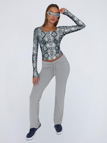 Trendy Queen Womens Long Sleeve Shirts Crop Tops Fall Fashion 2025 Square Neck Going Out Basics Tees Y2k Clothes