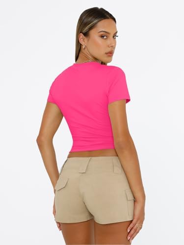 Trendy Queen Womens Short Sleeve T Shirts Summer Crop Tops Basic Slim Fit Gym Workout Y2k Clothes