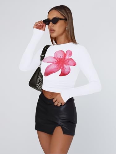 Trendy Queen Womens Long Sleeve T Shirts Fall Fashion 2025 Basic Crop Tops Going Out Outfits Y2k Clothes