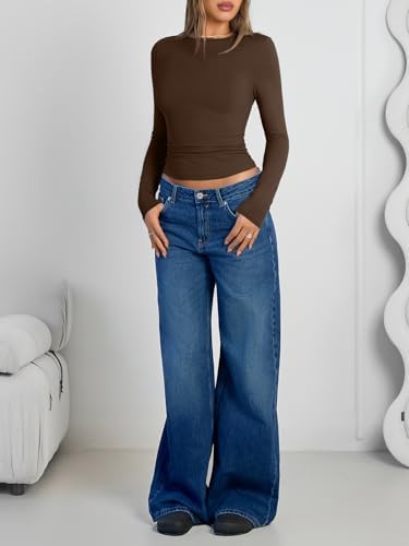 Trendy Queen Womens Long Sleeve Shirts Crop Tops Fall Fashion 2025 Going Out Basic Winter Clothes