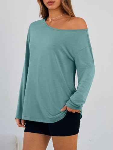 Trendy Queen Womens Off The Shoulder Tops Oversized Tshirts Long Sleeve 2025 Casual Basic Tees
