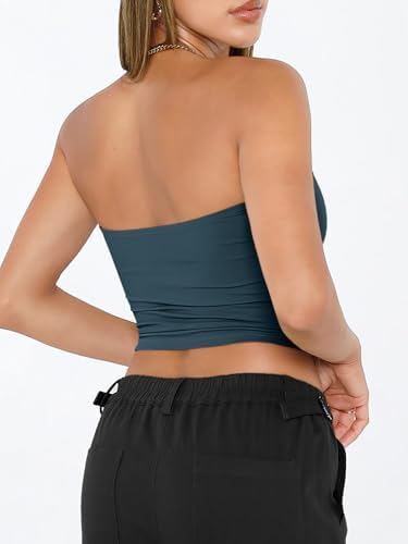 Trendy Queen Womens Tube Tops Strapless Crop Tops Basic Backless Sleeveless Bandeau Going Out Cute 2025 Summer Outfits