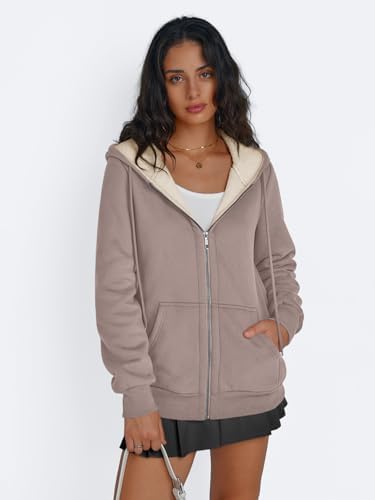 Trendy Queen Zip Up Hoodies for Women Fleece Lined Jackets Winter Coats Long Sleeve Sweatshirts Pullover Fall Clothes