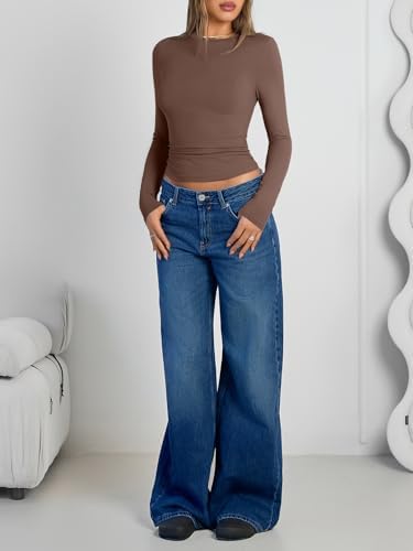 Trendy Queen Womens Long Sleeve Shirts Crop Tops Fall Fashion 2025 Going Out Basic Winter Clothes