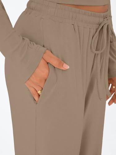 Trendy Queen Women's 2 Piece Matching Lounge Set Long Sleeve Slightly Crop Top Wide Leg Pants Casual Sweatsuit