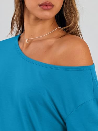 Trendy Queen Womens Off The Shoulder Tops Oversized Tshirts Long Sleeve 2025 Casual Basic Tees