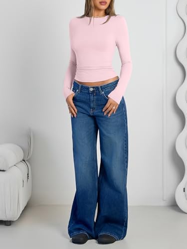 Trendy Queen Womens Long Sleeve Shirts Crop Tops Fall Fashion 2025 Going Out Basic Winter Clothes