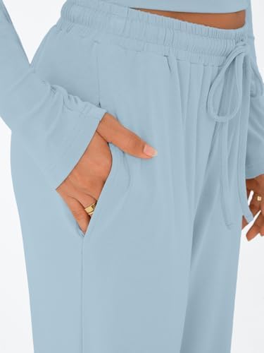 Trendy Queen Women's 2 Piece Matching Lounge Set Long Sleeve Slightly Crop Top Wide Leg Pants Casual Sweatsuit
