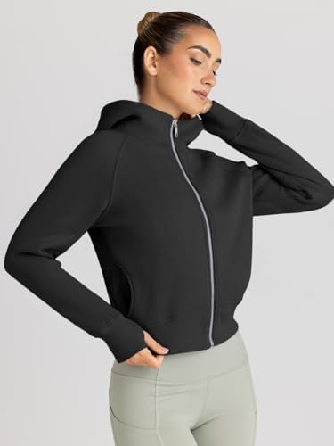 Trendy Queen Womens Zip Up Hoodies Jackets Cropped Sweatshirts Fleece Fall Outfits Casual Comfy Y2k Tops Winter Clothes 2025