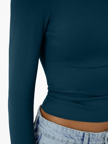 Trendy Queen Womens Long Sleeve T-Shirts Basic Crop Tops 2025 Fall Fashion Outfits Going Out Winter Clothes