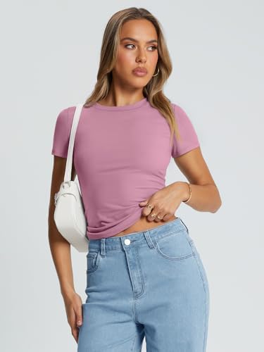 Trendy Queen Womens Basic T Shirts Summer Tops 2025 Crop Short Sleeve Slim Fit Tee Cute Gym Workout Clothes