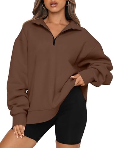 Trendy Queen Womens Oversized Sweatshirts Fall Sweaters Fashion Hoodies Half Zip Pullover Long Sleeve Shirts Clothes