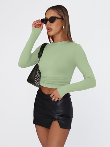 Trendy Queen Womens Long Sleeve T Shirts Fall Fashion 2025 Basic Crop Tops Going Out Outfits Y2k Clothes