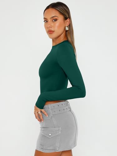 Trendy Queen Womens Long Sleeve Crop Tops Basic Slim Fitted Shirts Fashion 2025 Going Out Y2k Tops Teen Girl Clothes