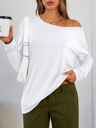 Trendy Queen Womens Off The Shoulder Tops Oversized Tshirts Long Sleeve 2025 Casual Basic Tees