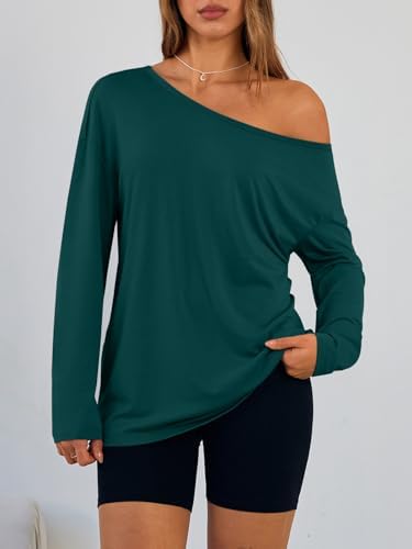 Trendy Queen Womens Off The Shoulder Tops Oversized Tshirts Long Sleeve 2025 Casual Basic Tees