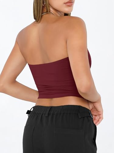 Trendy Queen Womens Tube Tops Strapless Crop Tops Basic Backless Sleeveless Bandeau Going Out Cute 2025 Summer Outfits