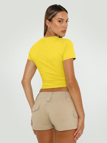 Trendy Queen Womens Short Sleeve T Shirts Summer Crop Tops Basic Slim Fit Gym Workout Y2k Clothes