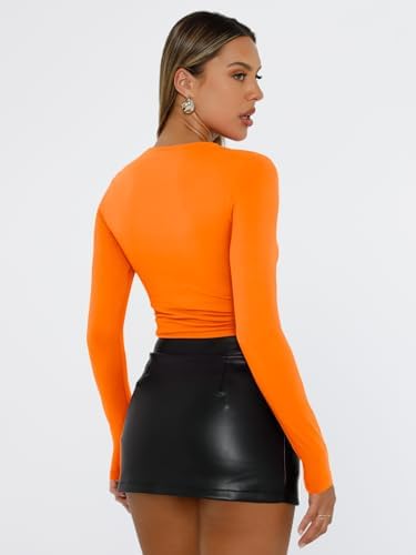 Trendy Queen Womens Long Sleeve T Shirts Fall Fashion 2025 Basic Crop Tops Going Out Outfits Y2k Clothes